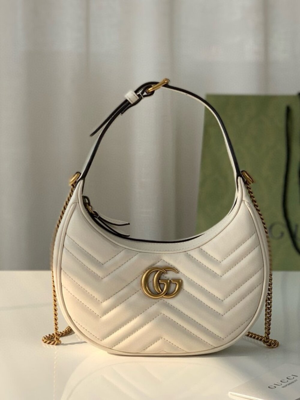 Gucci Matelasse Leather GG Marmont Half Moon Mini Shoulder Bag